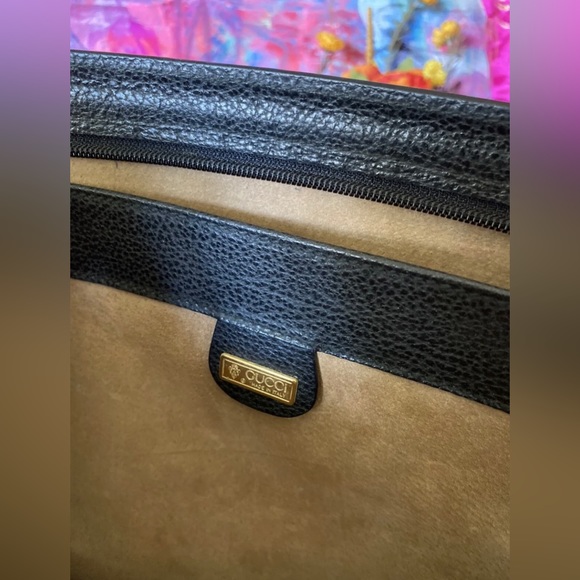 Auth RARE Vintage GUCCI Black Leather Brief Tote Briefcase Case Portfolio GG - Picture 8 of 9